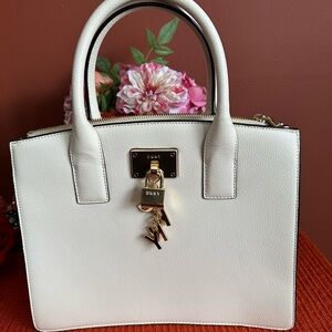 DKNY Ivory Satchel with Gold Details